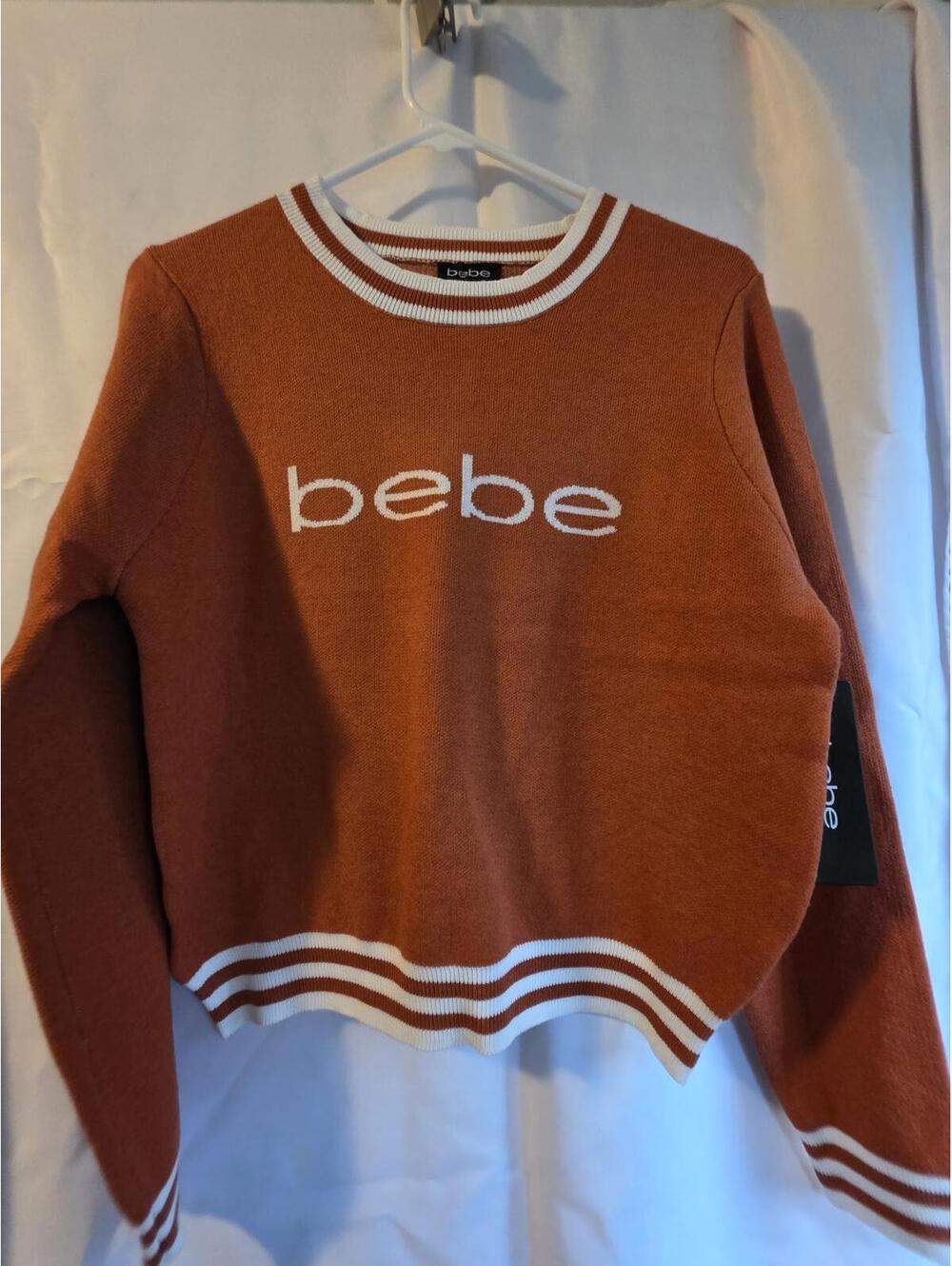 bebe Rusty Copper Sweater with White Striped Trim